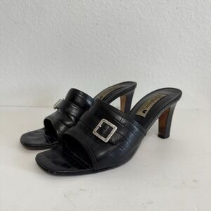 Brighton Rhonda Black Leather Square Toe Kitten Heels Womens Size 8.5